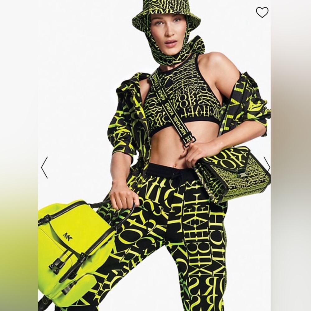 Michael Kors Neon Yellow and Black Track Pants with Abstract Design